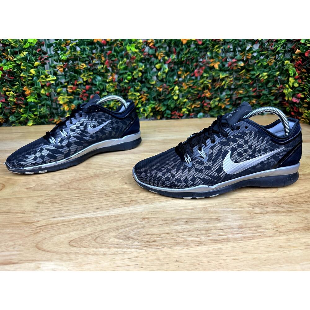 Nike Free Run 5.0 Running Shoes Training Black Hexagon Silver Gray Womens‎ 8